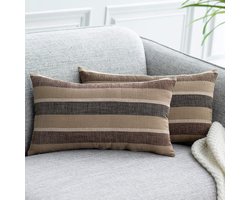 Set van 2 Linnen Look Kussenhoezen Strepen Decoratieve Zachte Kussenhoes Kussenhoezen Decoratief Kussen Bank Kussen voor Bank Bank Slaapkamer Woonkamer