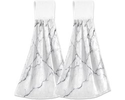 Set van 2 Luxe Badstof Handdoeken - Wit & Zwart Marmer Decoratie - Zacht & Zeer Absorberend