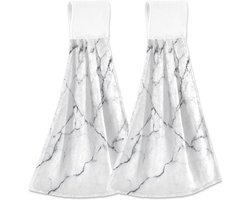 Set van 2 Luxe Badstof Handdoeken - Wit & Zwart Marmer Decoratie - Zacht & Zeer Absorberend