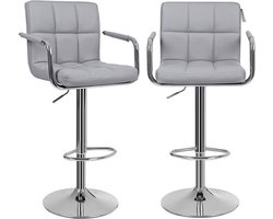 Set Van 2 Luxe Barstoelen - Kunstleer/ Chroom - In Hoogte Verstelbaar - Lichtgrijs - 38,5 X 44,5 X 115 Cm