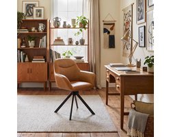 Set van 2 Luxe Draaibare Eetkamerstoelen met Armleuningen – 360° Swivel Stoelen met Kantelfunctie, Verstelbare Kantelweerstand, Bruin Kunstleer, Metalen Onderstel, Ergonomische Gestoffeerde Keuken- en Bureaustoelen 58,5 x 62 x 81,5 cm