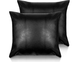 Set van 2 luxe faux lederen kussenhoezen – 50,8x50,8 cm – zwart, waterafstotend, past op 50x50 of 55x55 cm kussens