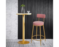 Set van 2 Luxe Gevoerde Barkrukjes voor Keuken, Bar & Bistro - Hoge kwaliteit zwarte polyester stoelen met gouden metalen potten, comfortabele multi-density foam stoelen, antislip rubberen stoelen - 65 cm Zithoogte, verzonden voor Keukeneiland & Bar