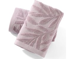 Set van 2 Luxe Jacquard Fluweel Zachte Handdoeken met Reliëf Bladpatroon - 30x65 cm - Zeer Absorberend Katoen