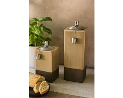 Set van 2 Luxe Keramische Olielampen voor Buiten – Beige/Bruin – 12 x 12 x 26 cm & 12 x 12 x 34 cm