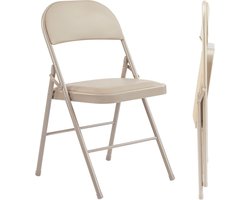 Set Van 2 Luxe Klapstoelen – Lederen Bekleding & Metalen Frame – Opvouwbaar- Comfortabel & Stevig – Voor Binnen En Buiten – Kaki