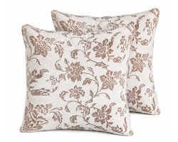 Set van 2 Luxe Kussenhoezen 45x45 cm | Katoen Canvas Kussenhoes | Woonkamer Decoratie | Bloemen Design | Beige & Bruin | Digitale Print | Cushion Cover