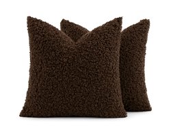 Set van 2 Luxe Nepbont Kussenhoezen 50x50 cm – Donkerbruin – Moderne Sierkussens voor Bank, Bed en Woonkamer – Faux Fur & Wolvilt Textuur – Zonder Binnenkussen