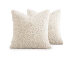 Set van 2 Luxe Nepbont Kussenhoezen 50x50 cm – Wit – Moderne Sierkussens voor Bank, Bed en Woonkamer – Faux Fur & Wolvilt Textuur – Zonder Binnenkussen