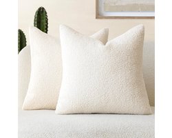 Set van 2 Luxe Pluche Sierkussenshoezen – Zacht Curly Teddy Stof – Beige/Crème voor Woonkamer en Bank
