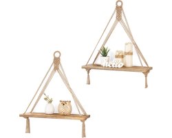 Set Van 2, Macramé Hanger Bohemian Wanddecoratie, Opbergrek, Houten Wandhanger Voor Slaapkamer Badkamer Woonkamer, Displaystandaard Voor Hangplanten, Foto'S