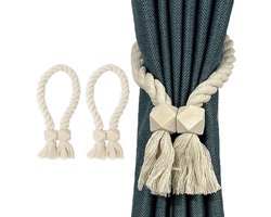 Set van 2 Magnetische Gordijnhouders, Handgeweven Katoen, Bohemian Stijl voor Woonkamer, Slaapkamer, Keuken en Kantoor Decoratie