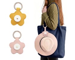 Set van 2 Magnetische Hoedclips – Magnetische Hoedendrager – Bloemontwerp van Leder – Hoedbevestiging voor Reistas – Praktisch Accessoire voor Bril en Handdoeken – Geel en Roze