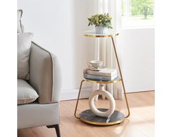 Set van 2 Marmer Look Bijzettafels met Gouden Frame - Stapelbaar