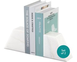Set van 2 Marmeren Boekensteunen voor Boekenplank - Wit