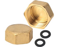 Set van 2 Messing Stoppen 3/8 Inch met Rubber Ring voor Badkamer, Verwarming en Drinkwater Systemen, Geschikt voor Pijpaansluitingen