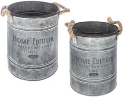 Set van 2 metalen emmers grijs - handige decoratie voor het interieur