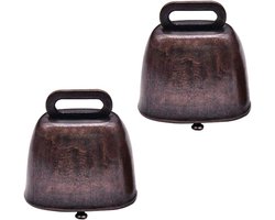 Set van 2 metalen klokken in antieke stijl voor koe paard schaap - vee bel - huisdier bel geit lama - decoratie bel bronzen bel - landelijke stijl - ornament;bellen, koper, rood.