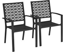 Set van 2 metalen stoelen, outdoor eetkamerstoelen, tot 136 kg belastbaar, stapelbare tuinstoel van metaal, 58 × 59,5 × 89 cm, l x b x h, zwart