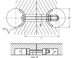 Set van 2 Meubelverbindingen M6 x 150 mm - Staal Verzinkt met Gebogen Klemplaten