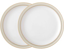 Set van 2 Middelgrote Crèmewitte Borden van Keramiek – Vaatwasser- en Magnetronbestendig Servies voor Lunch en Diner
