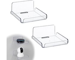 Set van 2 mini wandplankjes - Mini zelfklevende transparante acryl wandplankjes - Geschikt voor het opbergen en decoreren van monitoren, luidsprekers, in de slaapkamer en woonkamer - Transparant - 10,2*10,2*4,5 cm