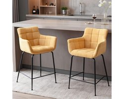 Set van 2 Moderne Barkrukken met Armleuningen Stof Hoge Krukken voor Keuken en Toonbank