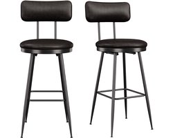 Set van 2 Moderne Barkrukken – Rond Zitvlak, Lage Rugleuning, Kunstleer – Met Metalen Frame en Voetsteun – 65 cm Zithoogte