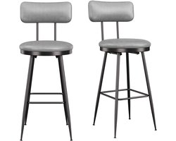 Set van 2 Moderne Barkrukken – Rond Zitvlak, Lage Rugleuning, Kunstleer – Met Metalen Frame en Voetsteun – 65 cm Zithoogte