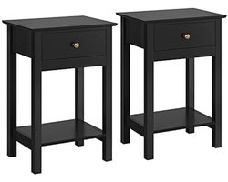 Set van 2 Moderne Bijzettafels met Lades en Plank voor Woonkamer en Slaapkamer, Stijlvol Scandinavisch Design in Zwart
