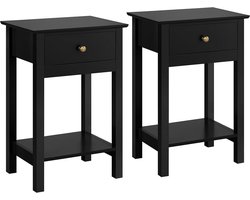 Set van 2 Moderne Bijzettafels met Lades en Plank voor Woonkamer en Slaapkamer, Stijlvol Scandinavisch Design in Zwart