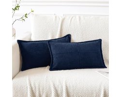 Set van 2 Moderne Corduroy Kussenhoezen voor Huisdecoratie - Zachte Decoratieve Kussenslopen in Marineblauw