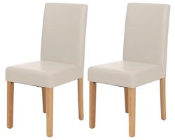 Set van 2 moderne eetkamerstoelen - Kunstleer, Wit, Lichte Houten Poten