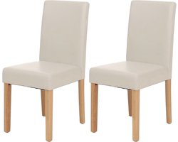 Set van 2 moderne eetkamerstoelen - Kunstleer, Wit, Lichte Houten Poten