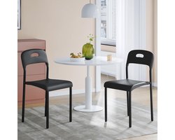 Set van 2 Moderne Eetkamerstoelen - Stapelbaar - Kunststof met Metalen Poten - Voor Binnen & Buiten - Design Keukenstoel - Zwart