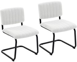 Set van 2 moderne eetkamerstoelen, vrijdragende stoelen met hoge rugleuning, teddy fleece-look voor keuken en eettafel, Crème