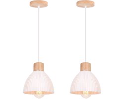 Set van 2 Moderne Hanglampen met Acryl Kap en Houten Details E27 Plafondverlichting