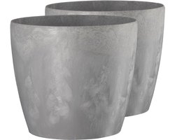Set van 2 Moderne Kunststof Bloempotten Rond - Ø 30 cm - Betonlook Plantenbakken
