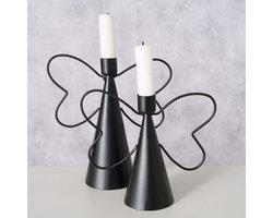 Set van 2 moderne metalen zwarte kaarshouders in de vorm van engelen