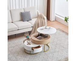 Set van 2 Moderne Salontafels Rond met Liftblad en Lade | In Hoogte Verstelbaar