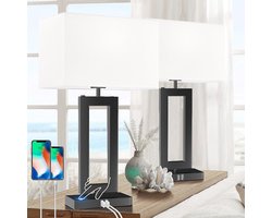 Set van 2 Moderne Tafellampen met Touch-Bediening en USB-Poort - 3 Lichtstanden - Nachtkast- en Slaapkamerlamp