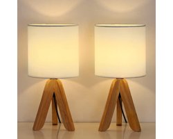 Set van 2 Moderne Tafellampen met Tripod en Linnen Kap - Perfect voor Slaapkamer en Woonkamer