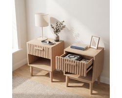 Set van 2 Nachtkastjes - 40x35x55 cm - met lade en open vak - massief houten poten - Scandinavisch - Houtkleur