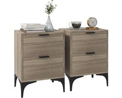 Set van 2 Nachtkastjes Grijs met 2 Laden en Stalen Poten - Moderne Bijzettafel Slaapkamer