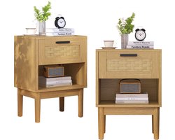 Set van 2 Nachtkastjes – Massief Houten Bedkastjes met 1 Lade – 40x30x55 cm – Bedside Table / Bedkast voor Slaapkamer