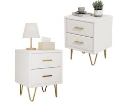 Set van 2 Nachtkastjes met 2 Laden, Beige PU-Leer en Metalen Poten