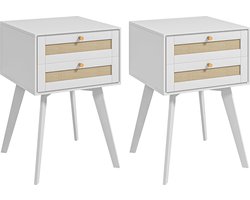 Set van 2 Nachtkastjes met Geweven Rotan Fronten - Boheemse Stijl voor Slaapkamer