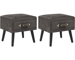 Set van 2 Nachtkastjes met Lade - Fluweel & Massief Grenenhout - Diverse Kleuren