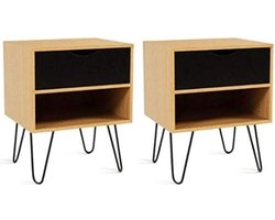 Set van 2 nachtkastjes Noemi 1 lade 1 plank hout pin voet