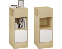 Set van 2 nachtkastjes - wit & eiken - modern en ruimtebesparend - stevige constructie - stijlvol & functioneel - 25x30x66 cm
